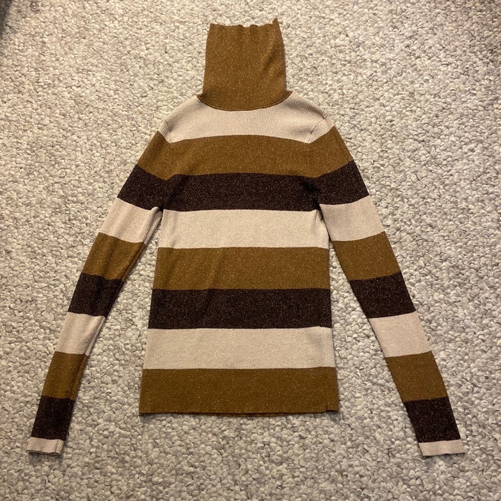 Banana Republic metallic turtleneck sweater brown, gold, cream sparkly Sz M EUC